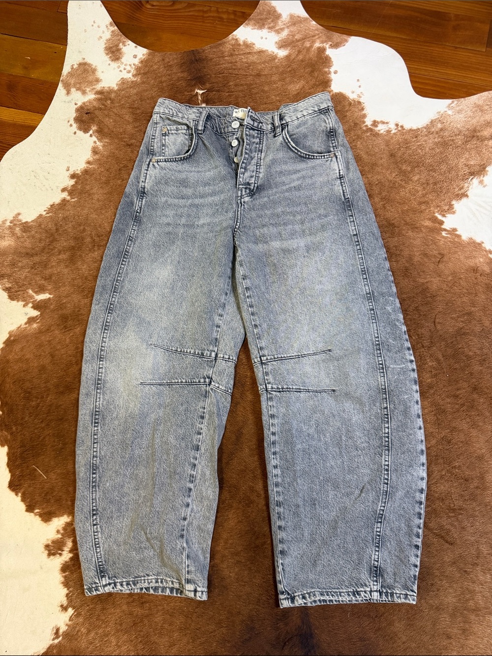 Free People grey mid rise good lucky barrel jeans